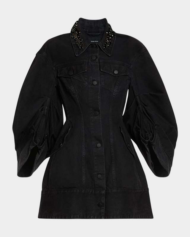 Embellished Sculpted Denim Coat